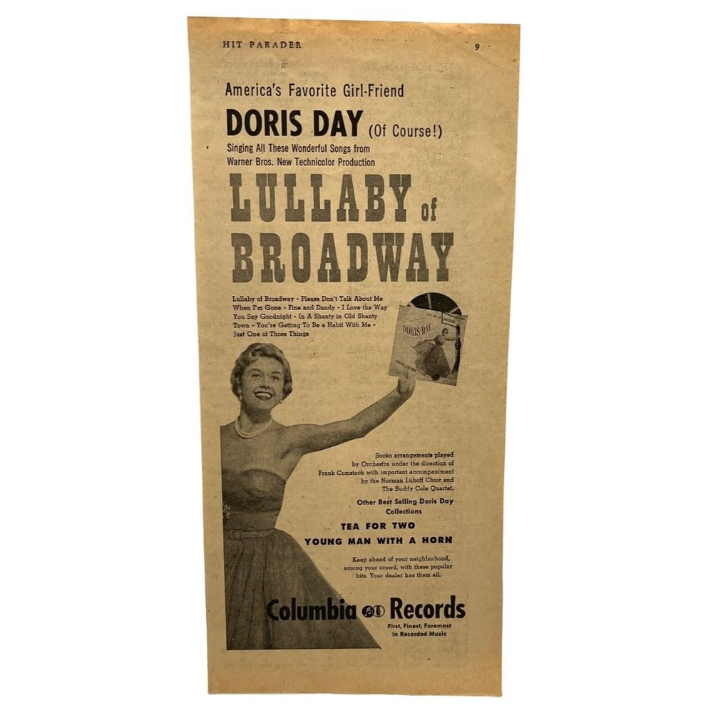 Columbia Records Vintage Print Ad 1951 Doris Day Lullaby of Broadway Music